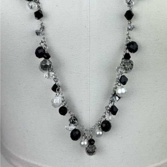 White House Black Market Jewelry - Matinee Beaded Necklace Black White, Silver 36” White House Black Market